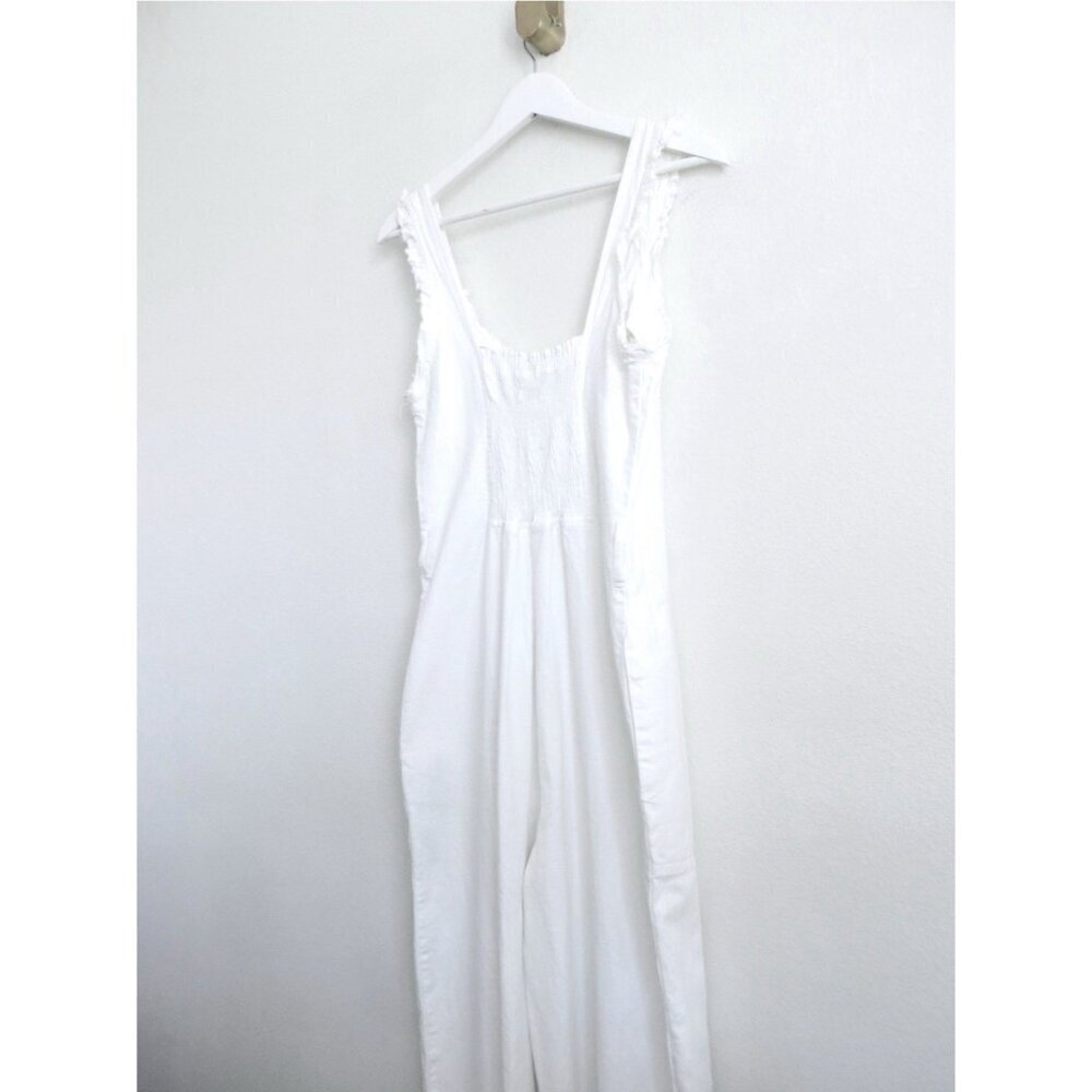 NEW! Zara Wide Leg Relaxed Fit Denim Jean Jumpsuit Fringe Detail White SZ M - Picture 8 of 10